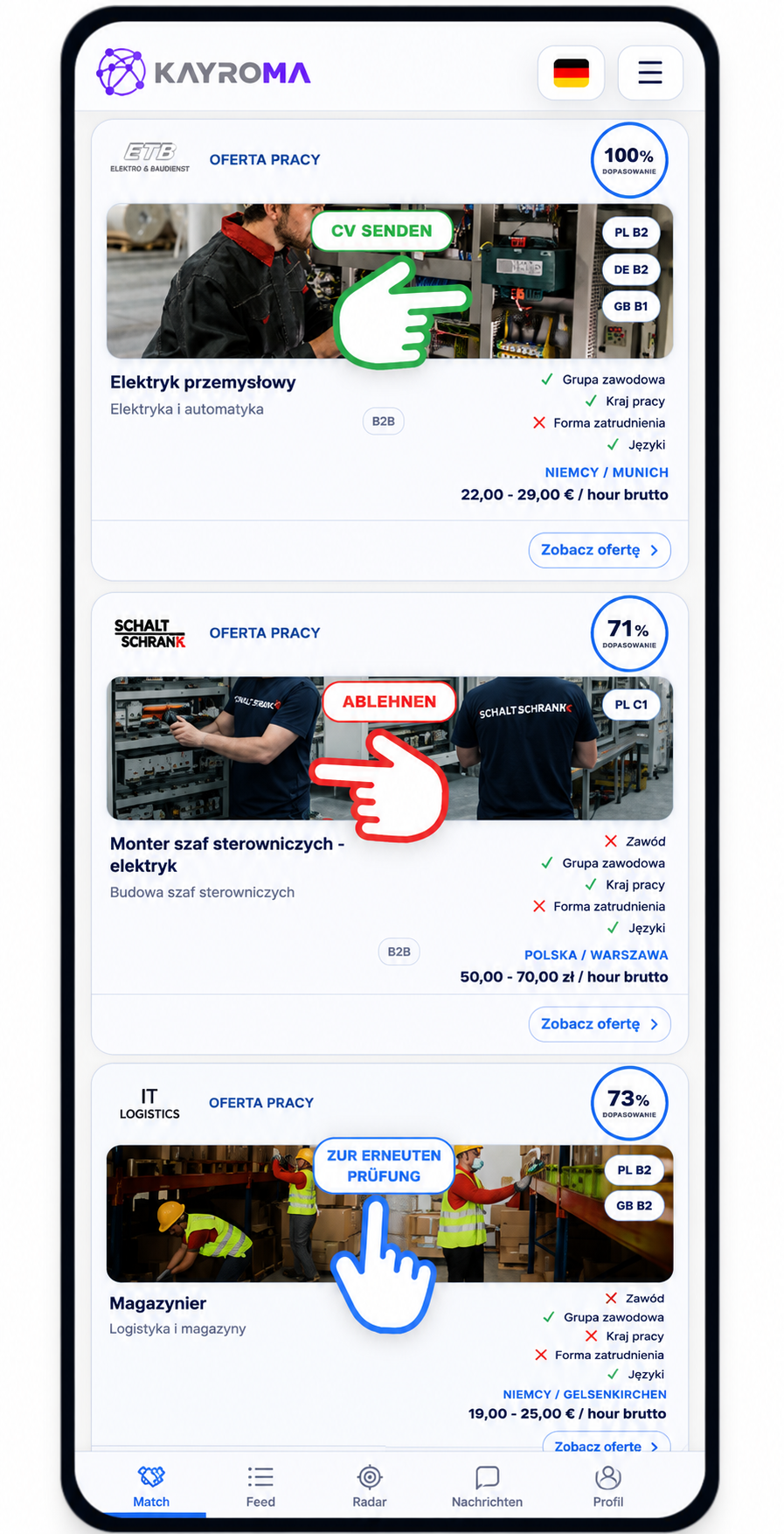 Oferty pracy dostępne dla użytkownika Kayroma